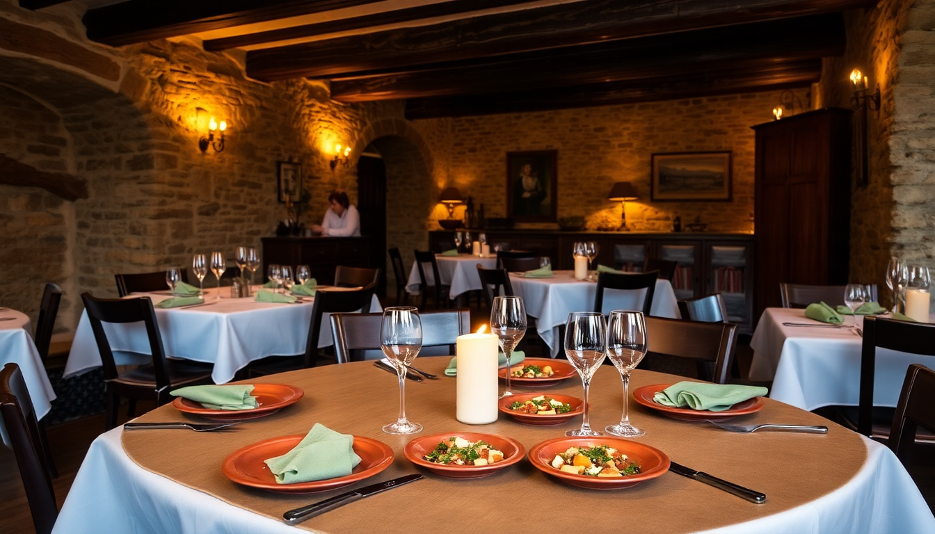 Salle à manger rustique avec tables élégamment dressées