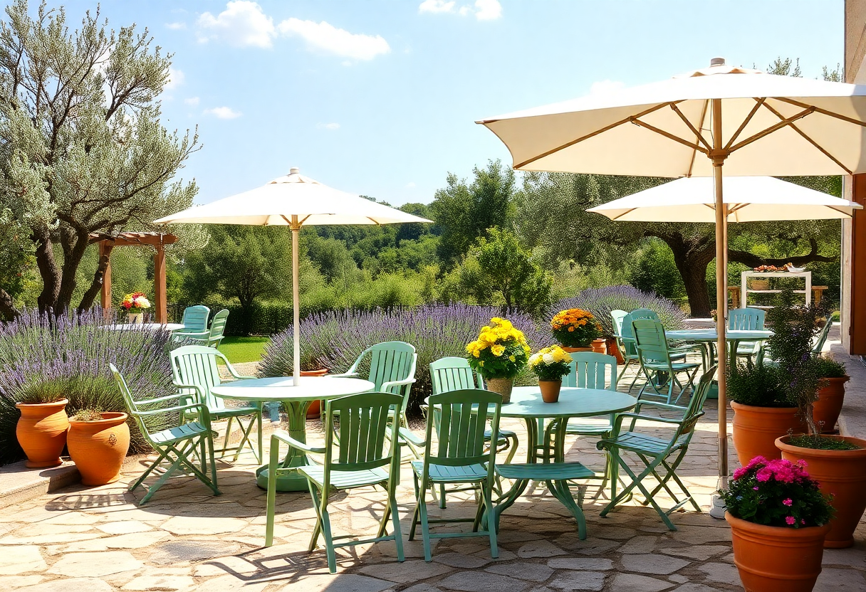 Terrasse ombragée avec vue sur le parc